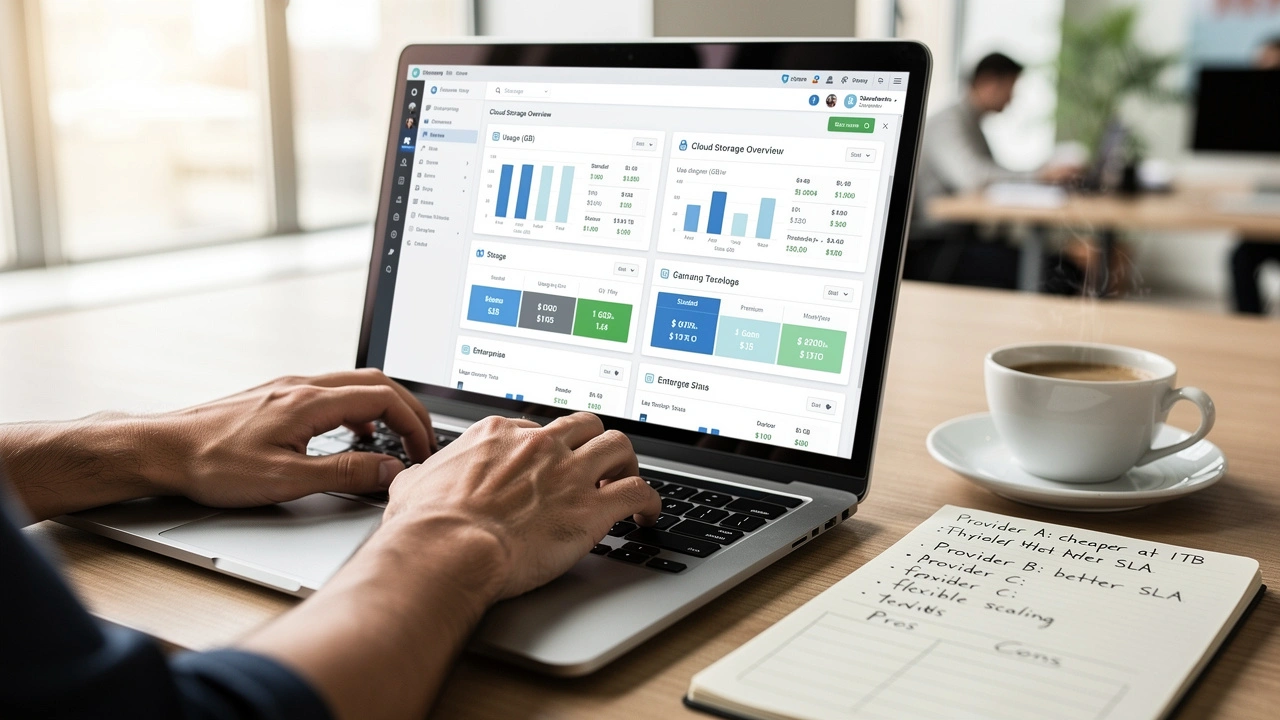 Business professional comparing cloud storage options