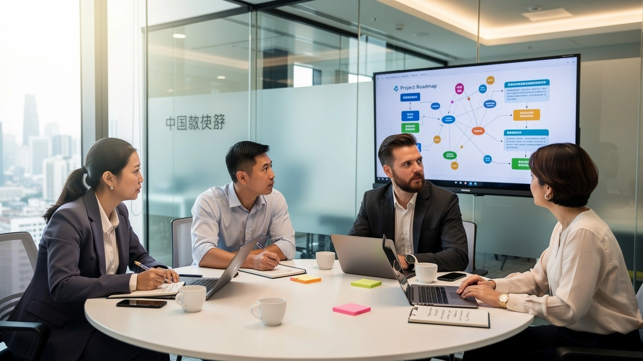 Multicultural team planning crisis communication in China office