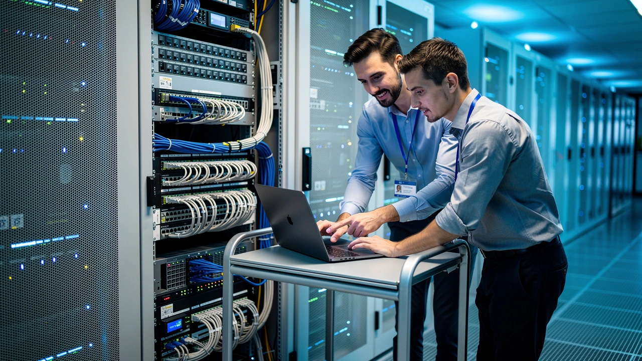 Internal and outsourced IT engineers collaborating in data center