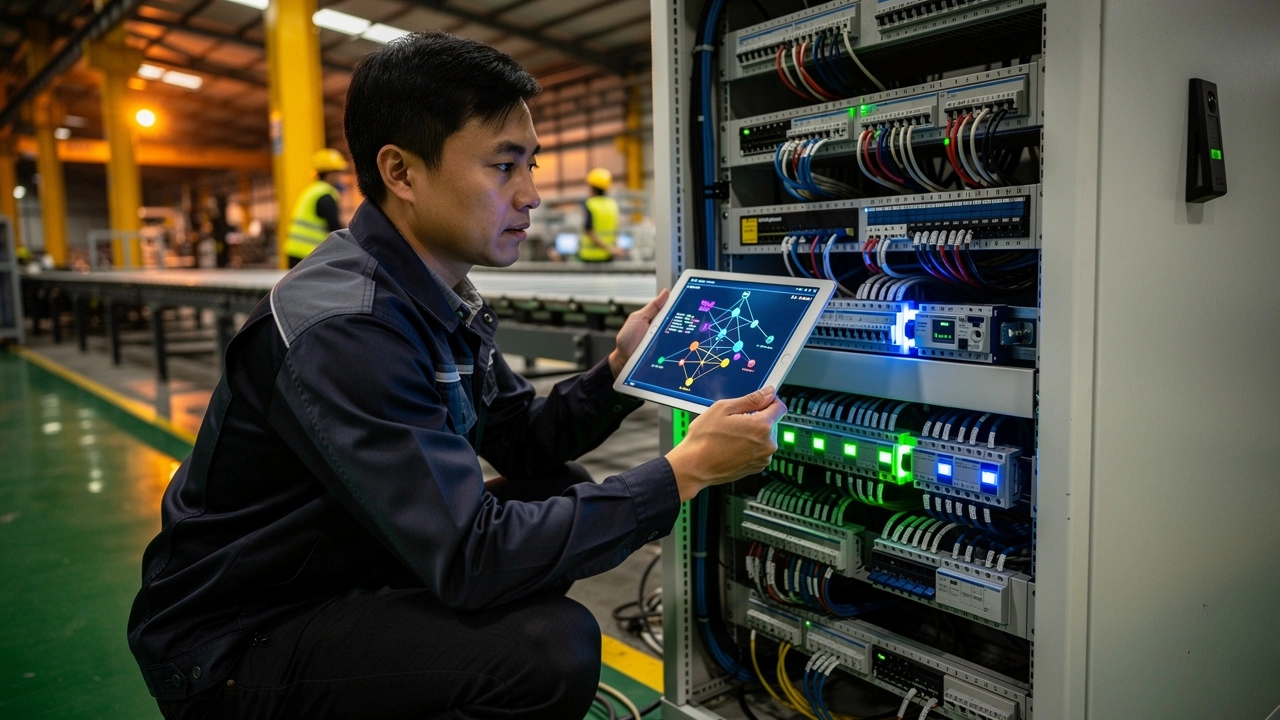 IT engineer conducting disaster recovery site visit in China factory