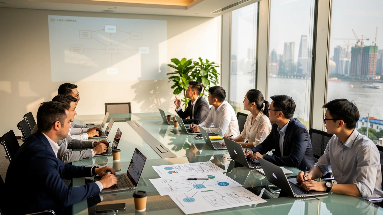 Multicultural IT consulting team meeting in Shanghai office