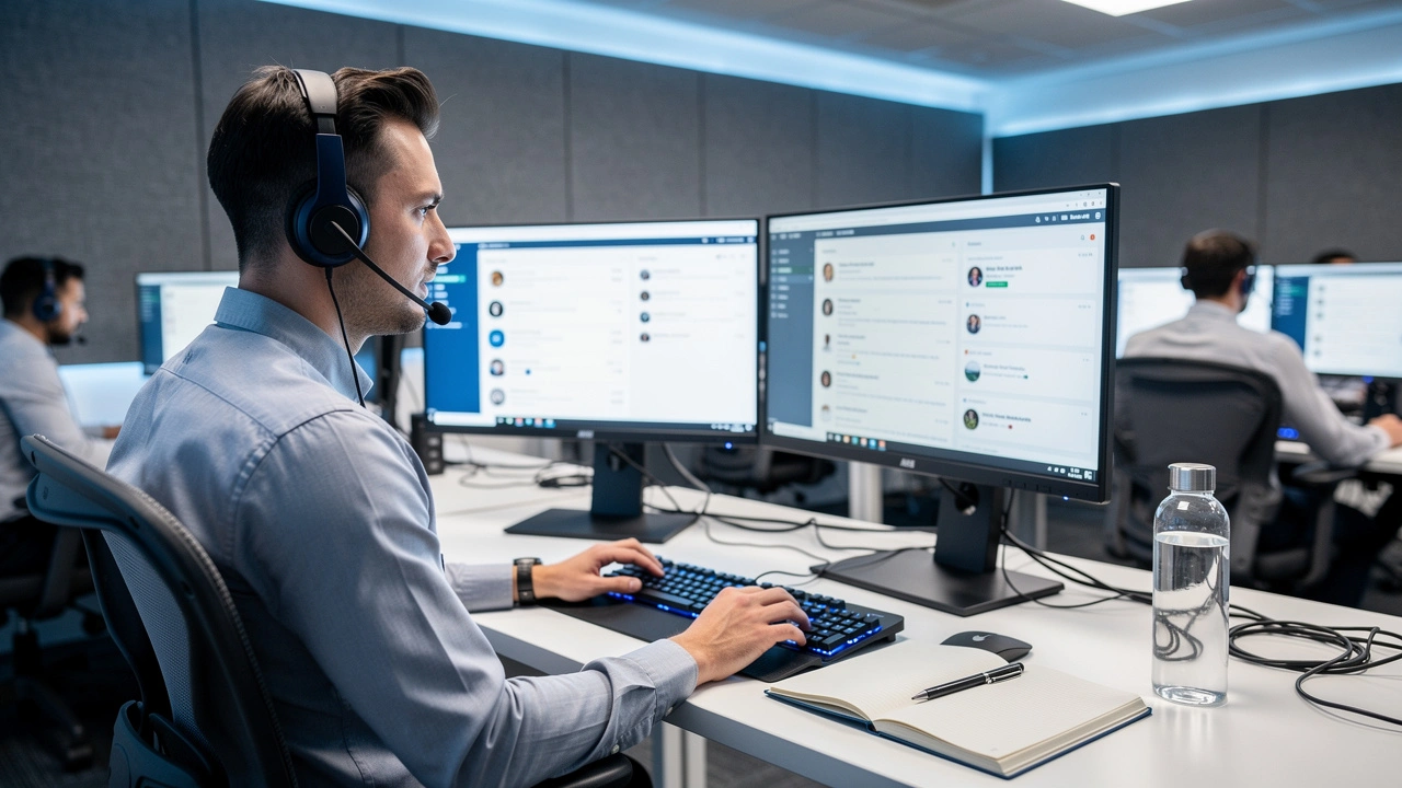 IT helpdesk support specialist assisting clients