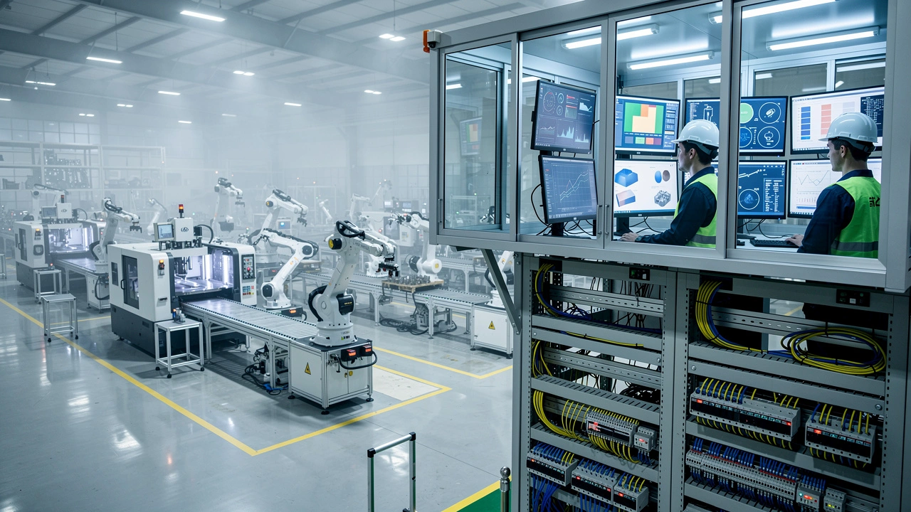 Engineers managing IT network infrastructure on China factory floor