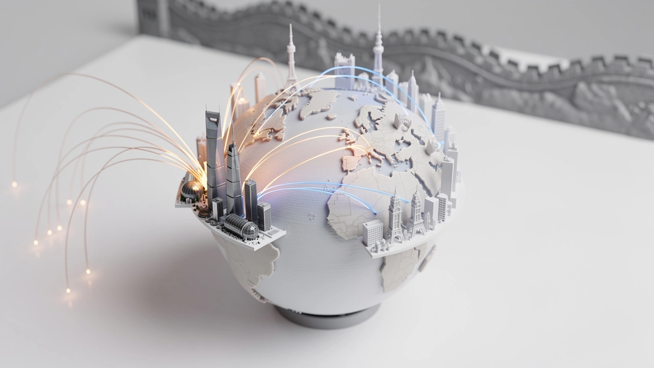 Globe model showing China to international network connections