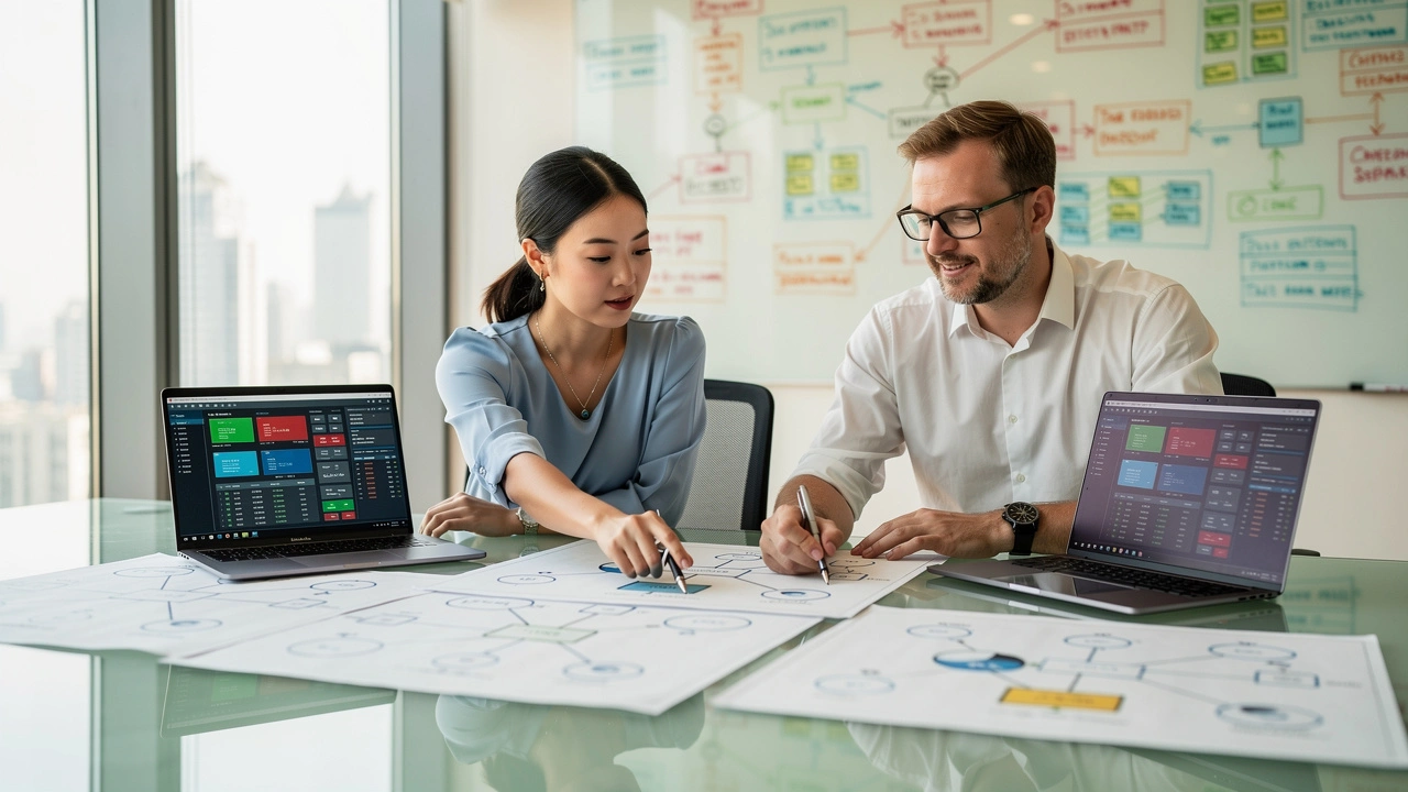 IT professionals reviewing network compliance design in China office