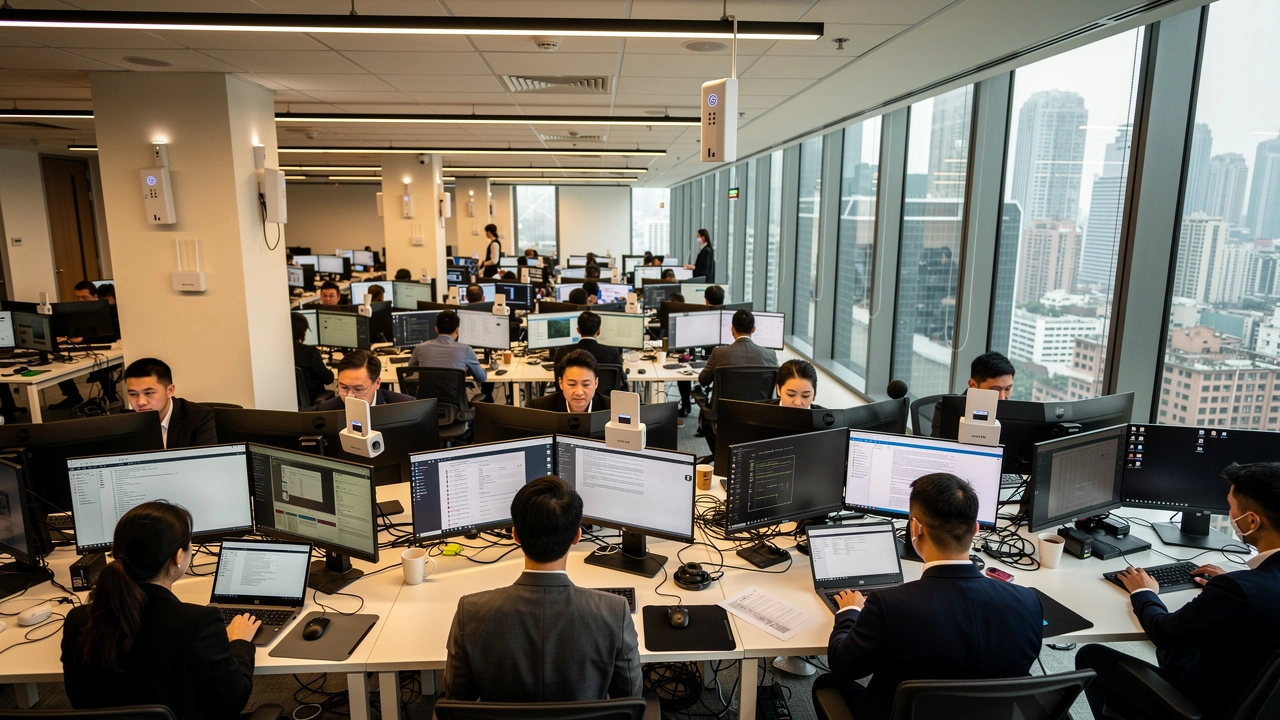 Dense Shanghai office floor with multiple wireless access points
