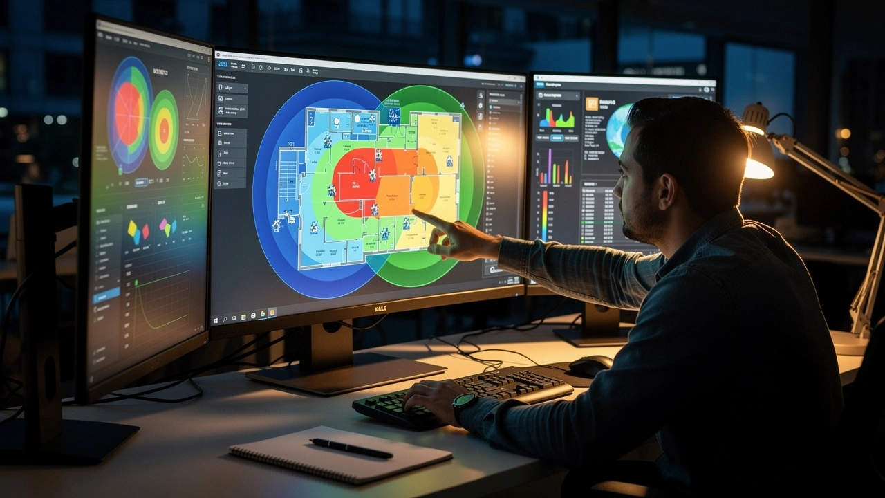 Engineer using Ekahau AI Pro for predictive WiFi network planning