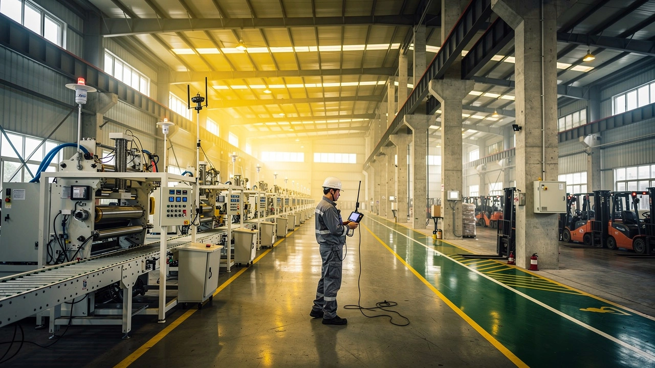 Network engineer conducting Wi-Fi survey in Chinese factory