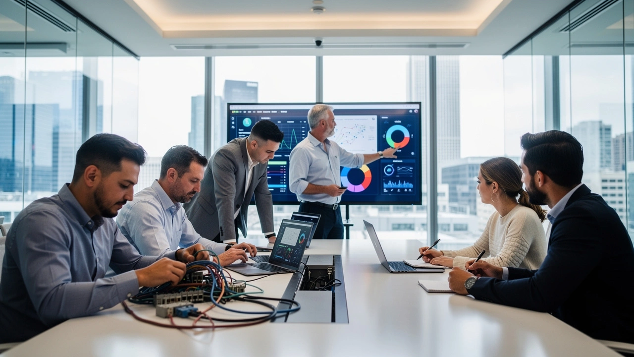 Full team of IT specialists collaborating on diverse technology tasks