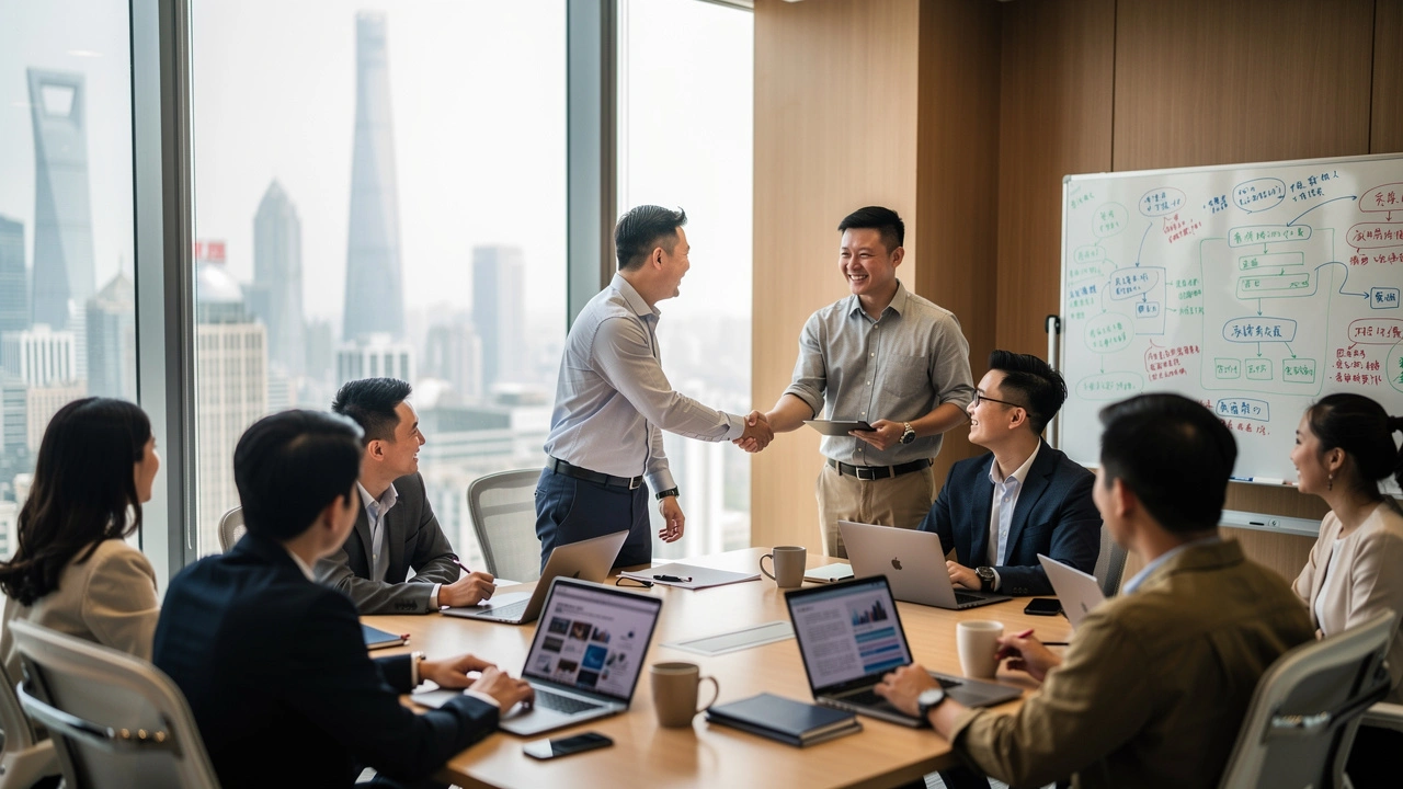 Western and Chinese professionals collaborating in Shanghai office