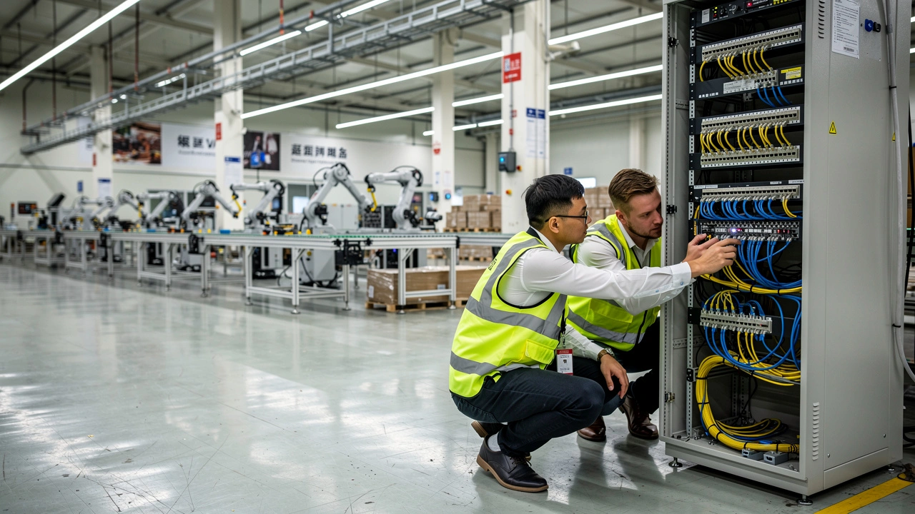 IT engineers managing network infrastructure in Chinese manufacturing plant