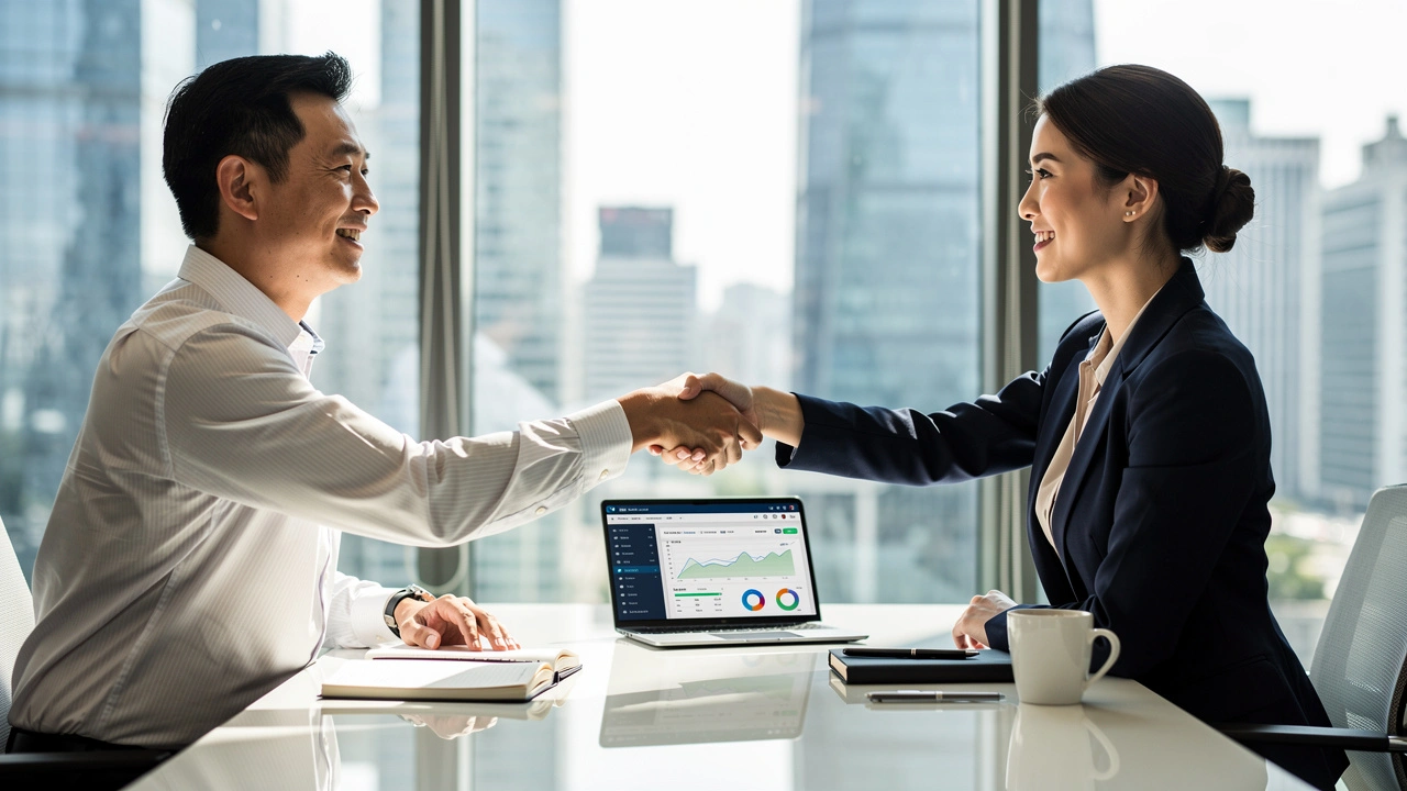 International business partnership meeting in modern China office