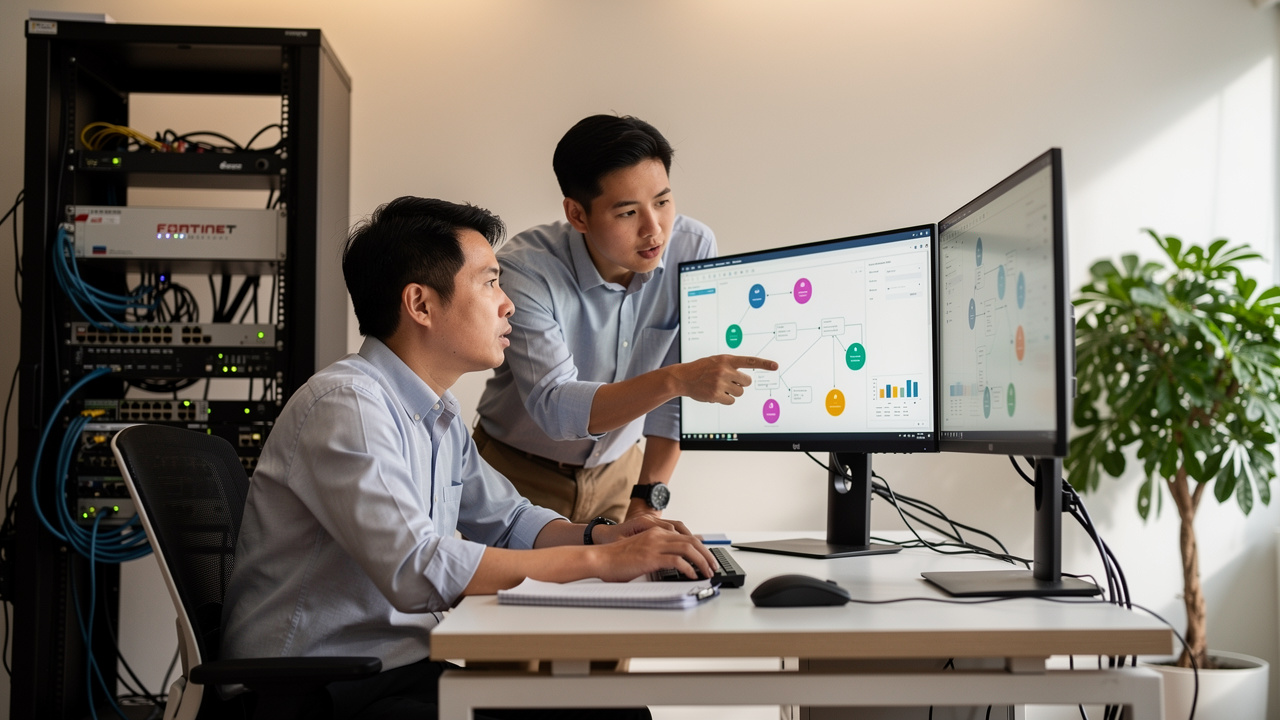Bilingual IT engineers planning Shanghai office network setup