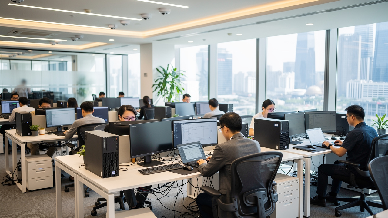 Modern Shanghai office with business-grade IT workstations