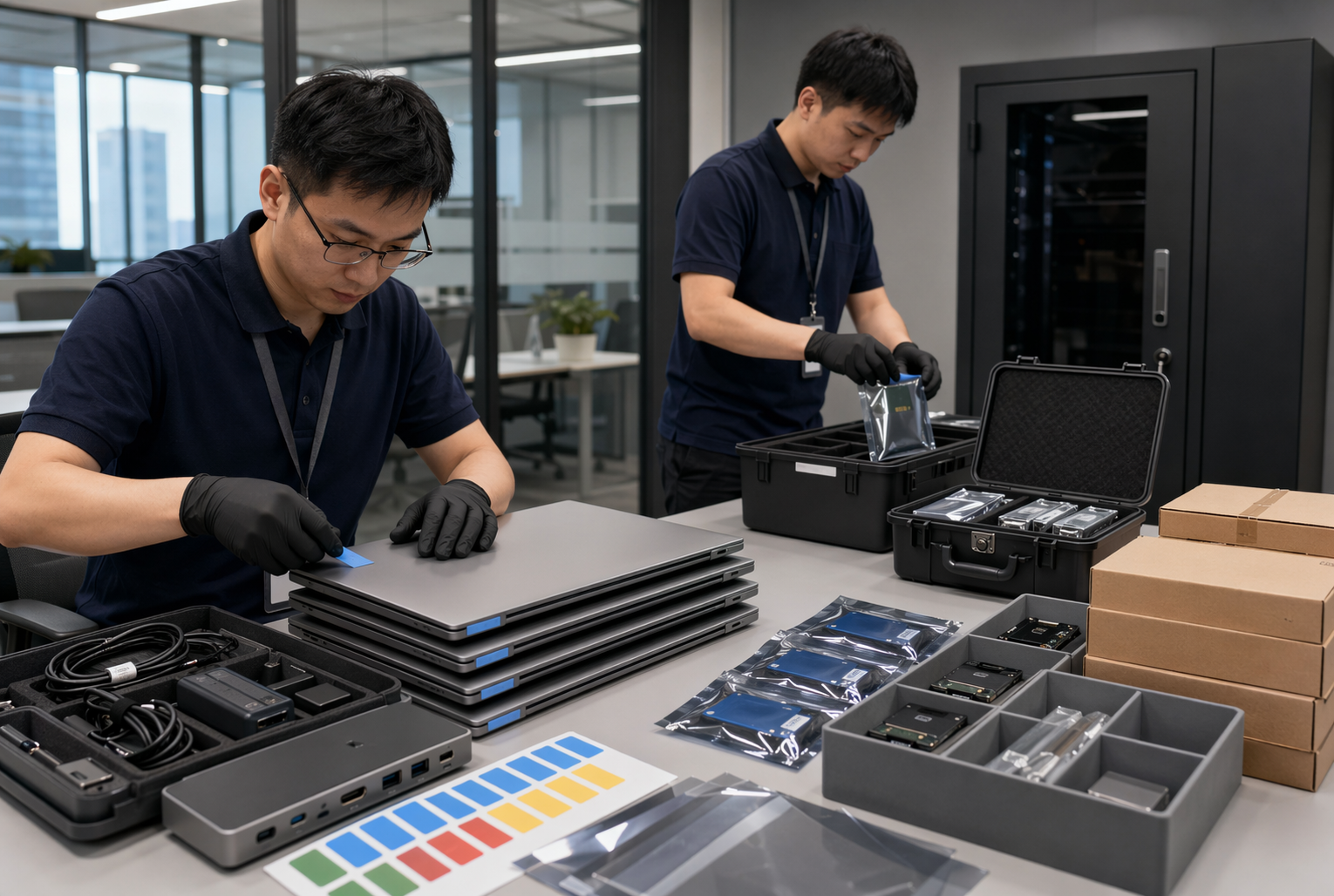 IT staff sealing backup drives in office