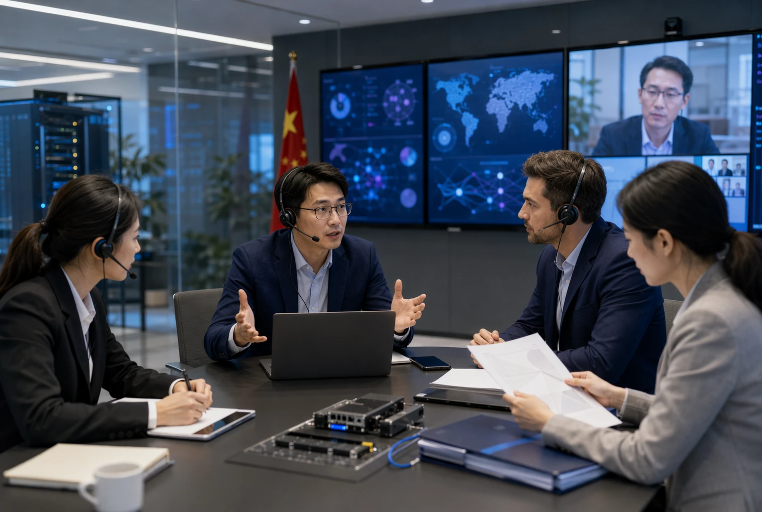 Multilingual IT manager coordinating vendor compliance