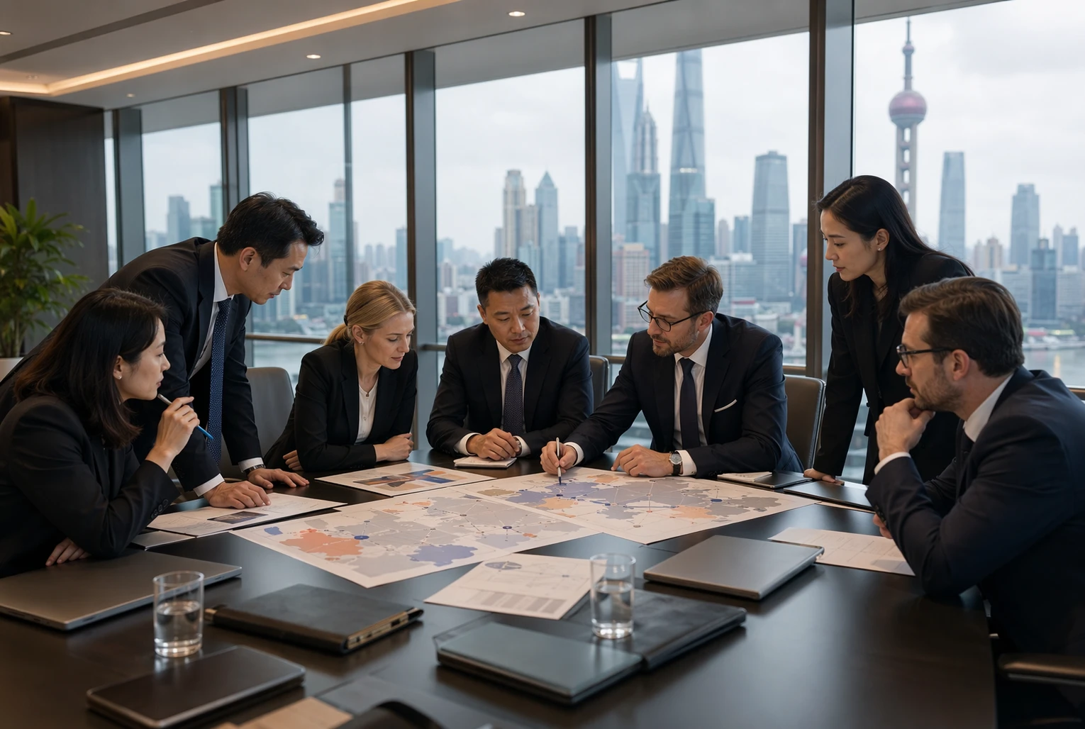 Compliance team reviewing data security maps in a Shanghai office