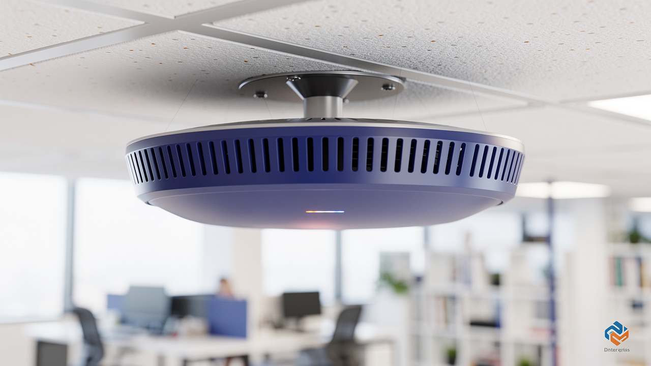 Enterprise Wi-Fi access point mounted on office ceiling
