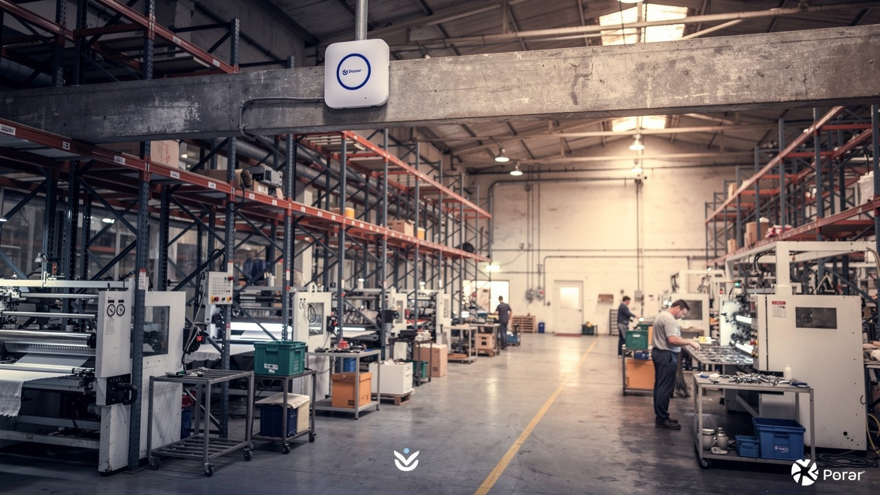 Wireless access point mounted above factory work floor