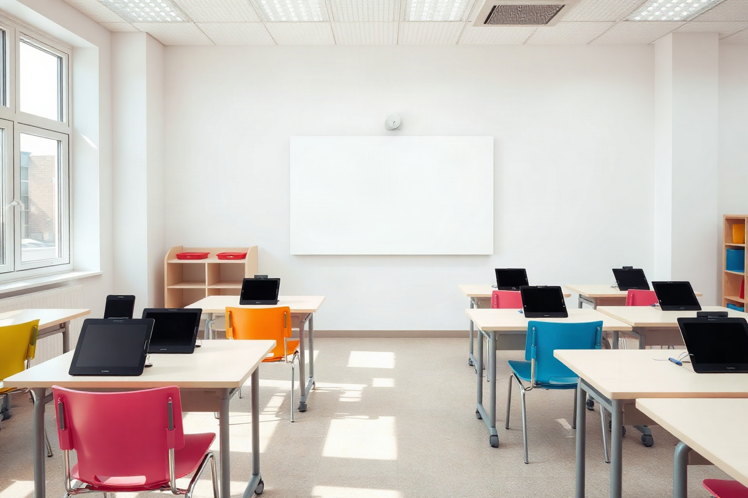 Classroom with a device trolley and a ceiling access point